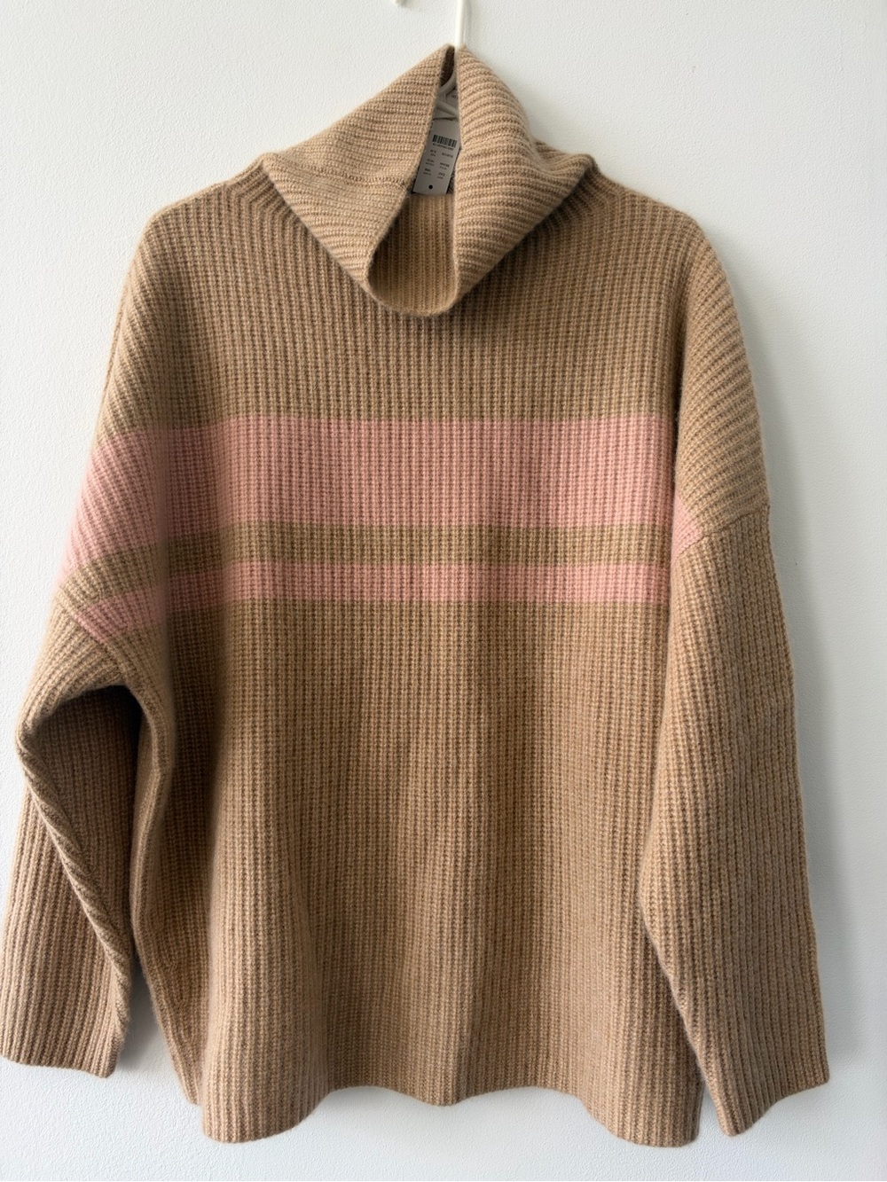 J. Crew Camel Turtleneck Sweater with Pink Stripe NWT